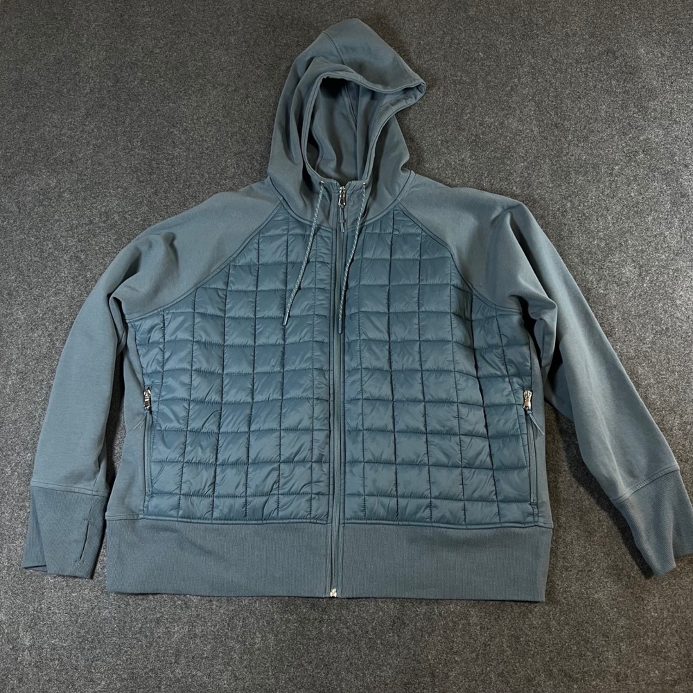 Old Navy Active Dynamic Fleece Hybrid Quilted Full Zip Hoodie Blue Gray XXL